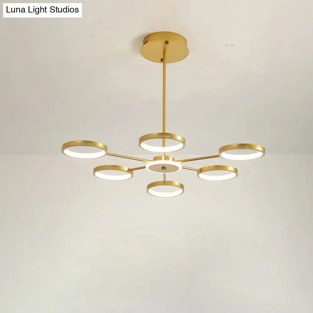 Modern Metal Circle Branched 6-Light LED Chandelier in Black/Gold, Warm/White Lighting