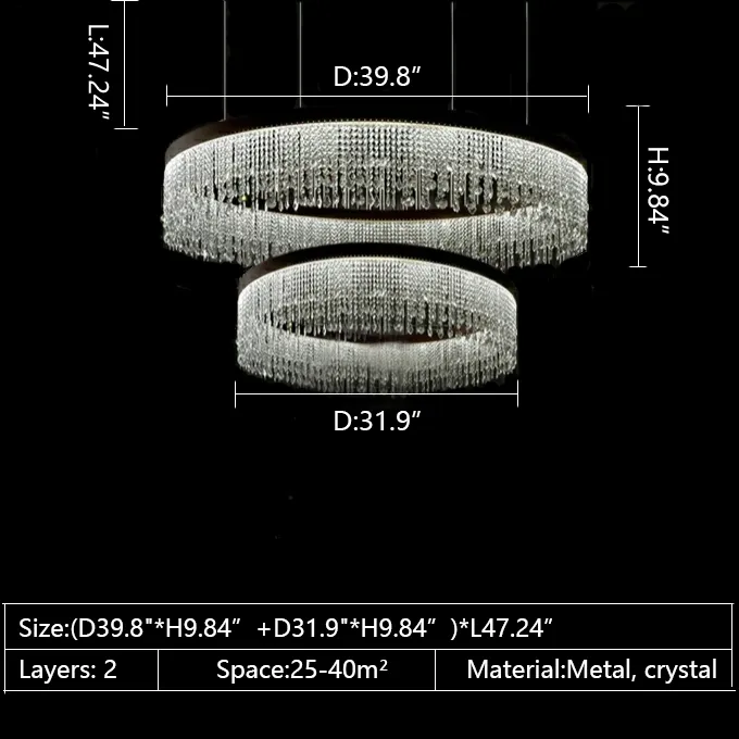 Multi-piece Tiered Crystal Living Room Chandelier Three Layers Round Ceiling Pendant Light Fixture For Foyer Hall/ Staircase