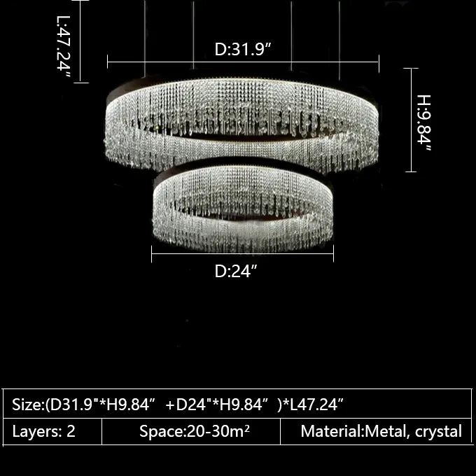 Multi-piece Tiered Crystal Living Room Chandelier Three Layers Round Ceiling Pendant Light Fixture For Foyer Hall/ Staircase