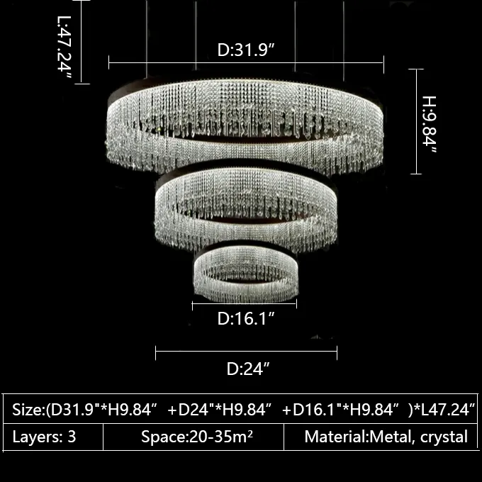 Multi-piece Tiered Crystal Living Room Chandelier Three Layers Round Ceiling Pendant Light Fixture For Foyer Hall/ Staircase