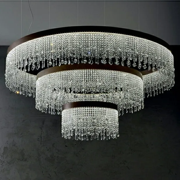 Multi-piece Tiered Crystal Living Room Chandelier Three Layers Round Ceiling Pendant Light Fixture For Foyer Hall/ Staircase