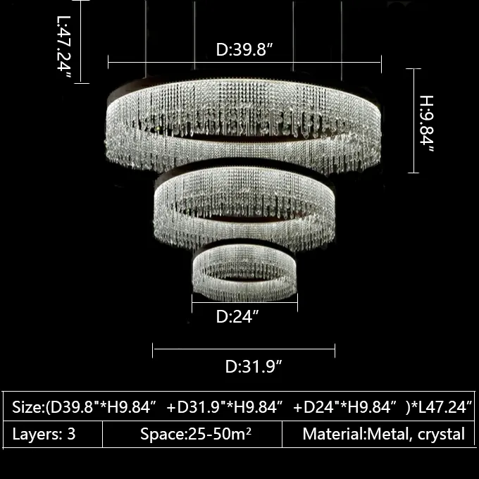 Multi-piece Tiered Crystal Living Room Chandelier Three Layers Round Ceiling Pendant Light Fixture For Foyer Hall/ Staircase