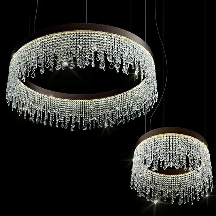 Multi-piece Tiered Crystal Living Room Chandelier Three Layers Round Ceiling Pendant Light Fixture For Foyer Hall/ Staircase