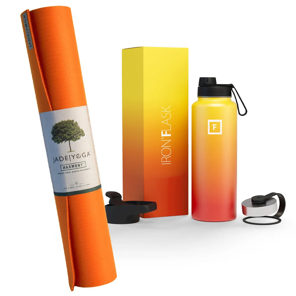 Non-toxic Yoga Mat & Insulated Bottle Bundle - Jade, Iron Flask