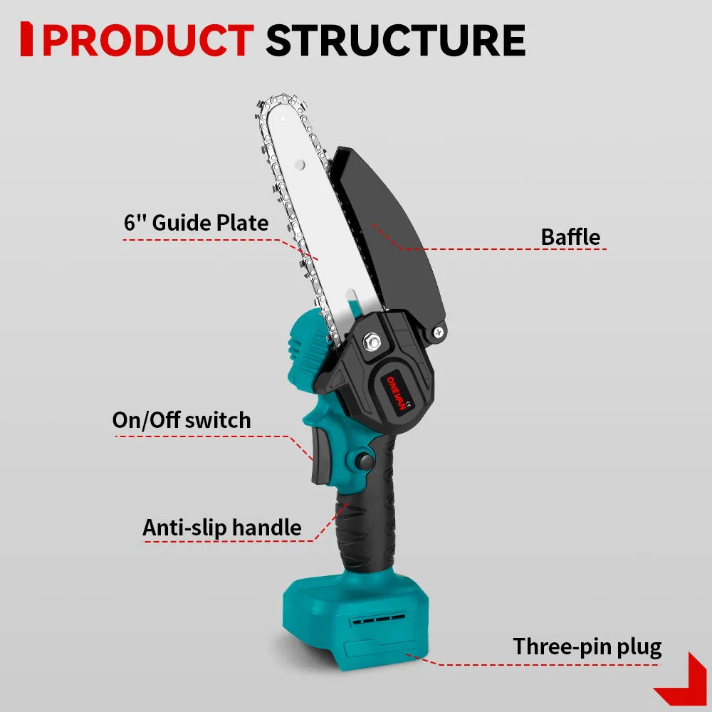 ONEVAN 6" Chainsaw & 25mm Pruner Brushless Cordless 2‑Pc. Combo Kit 6.0Ah