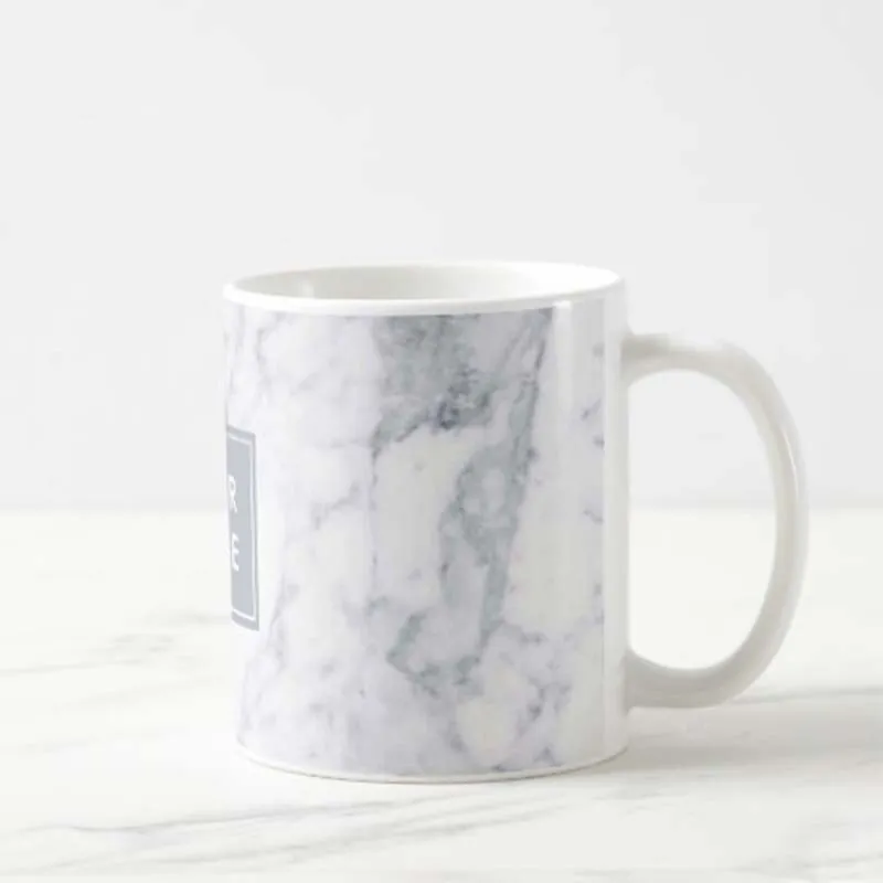 Personalized Coffee Travel Mugs - White Marble