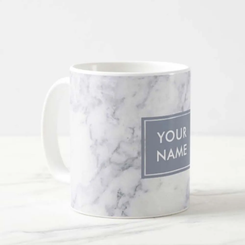 Personalized Coffee Travel Mugs - White Marble