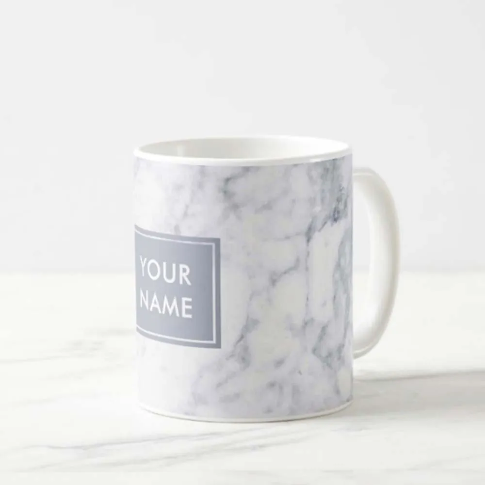 Personalized Coffee Travel Mugs - White Marble