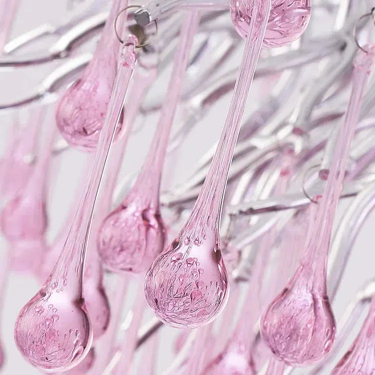 Pink Crystal Chandelier for Children's Room by Mansion - Luxury Water Drop Ceiling Decor