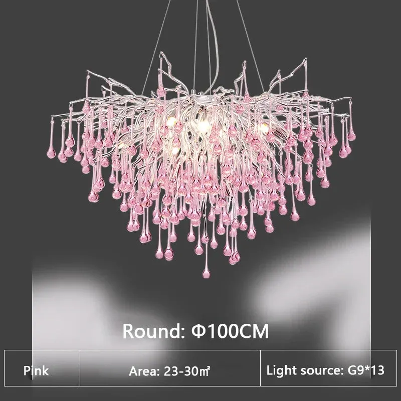 Pink Crystal Chandelier for Children's Room by Mansion - Luxury Water Drop Ceiling Decor