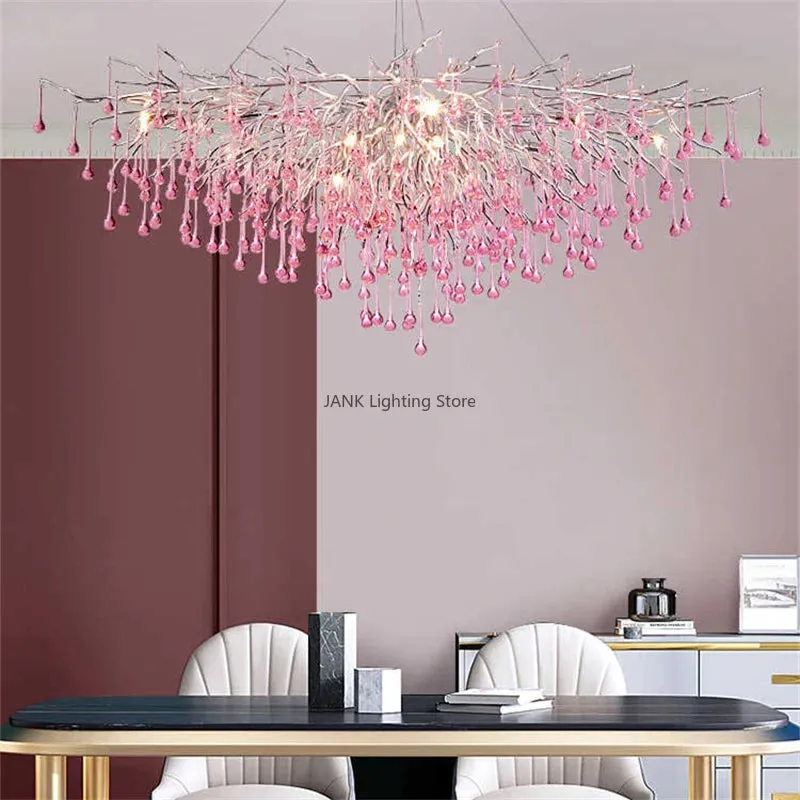 Pink Crystal Chandelier for Children's Room by Mansion - Luxury Water Drop Ceiling Decor