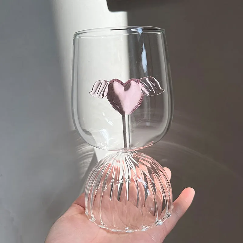 Pink Love Wings Glass Cup & Goblet