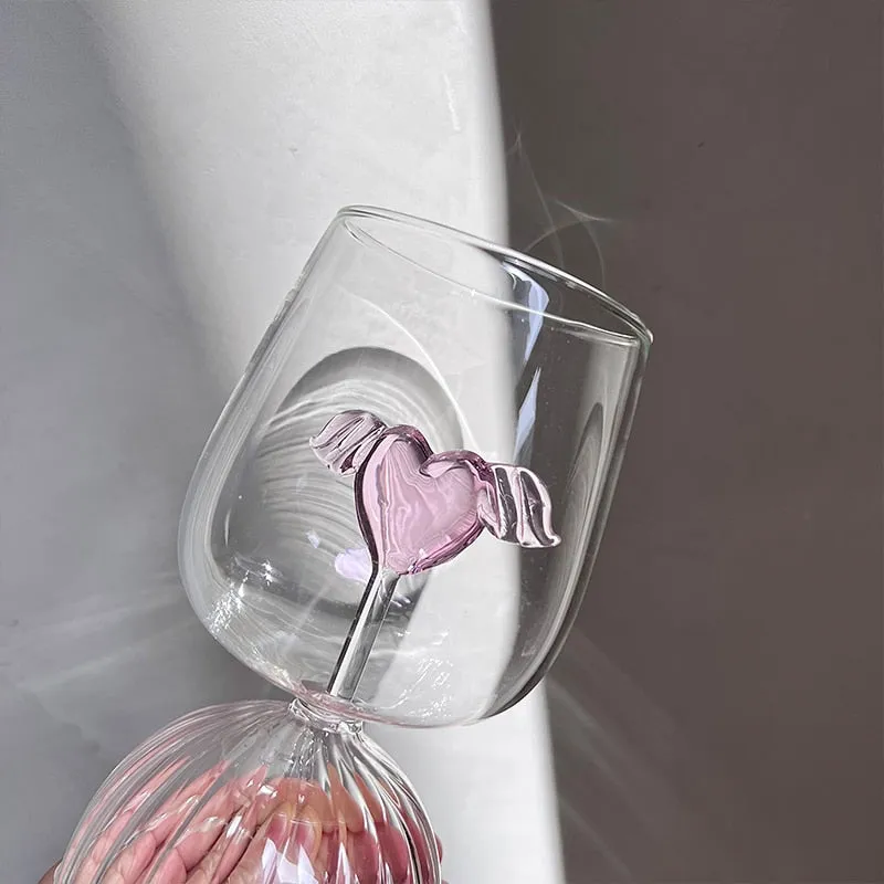 Pink Love Wings Glass Cup & Goblet