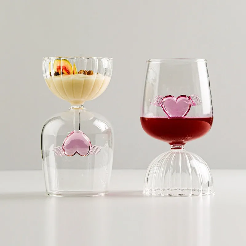 Pink Love Wings Glass Cup & Goblet