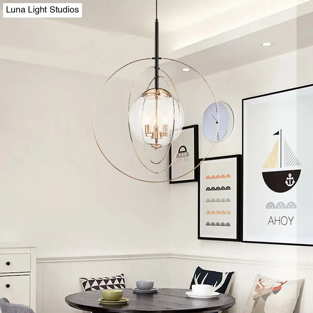 Rose Gold Circle Rings Pendant Chandelier - Postmodern Design with Transparent Glass - 3-Bulb