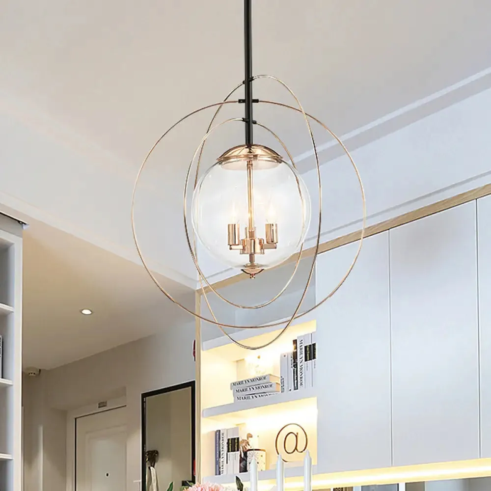 Rose Gold Circle Rings Pendant Chandelier - Postmodern Design with Transparent Glass - 3-Bulb