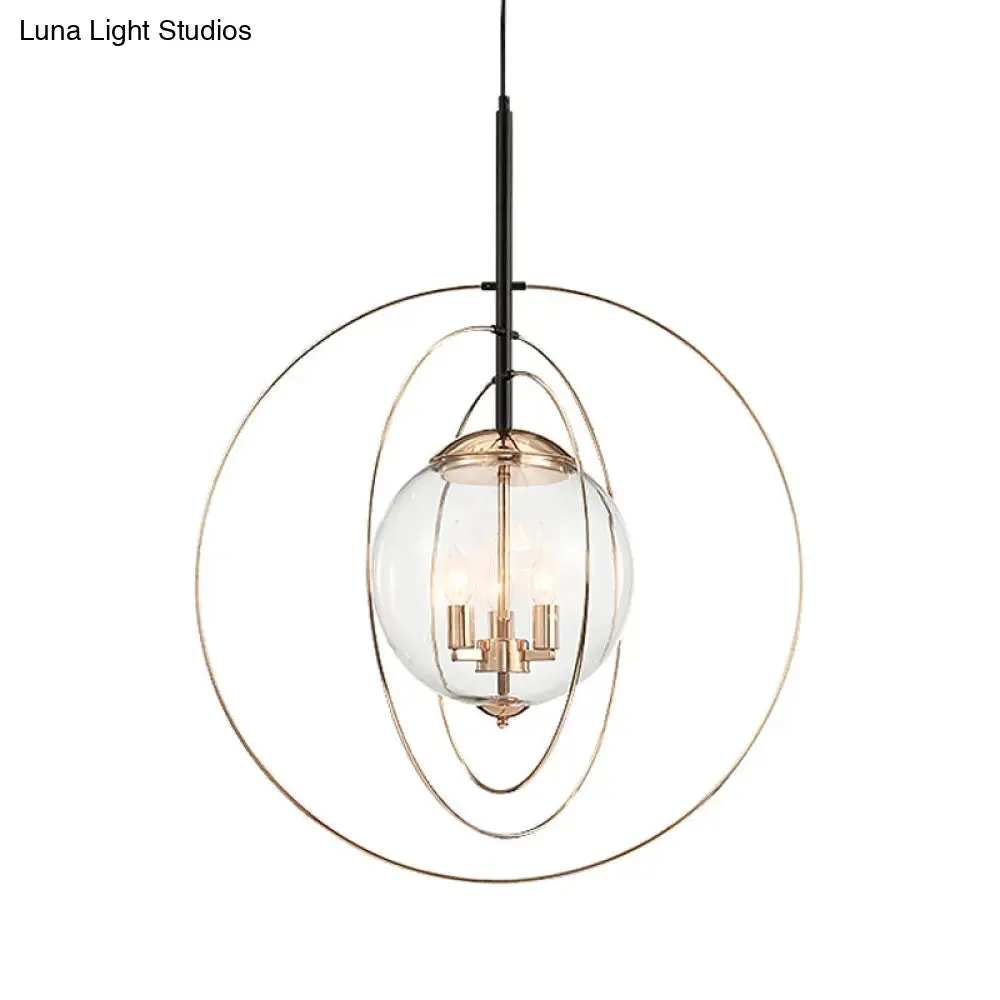 Rose Gold Circle Rings Pendant Chandelier - Postmodern Design with Transparent Glass - 3-Bulb