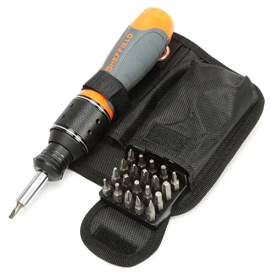 SHEFFIELD S056511 Dual Drive 6x Speed Ratcheting Screwdriver: With 28 Bits, ideal for DIY, Work, Home, PC Repair