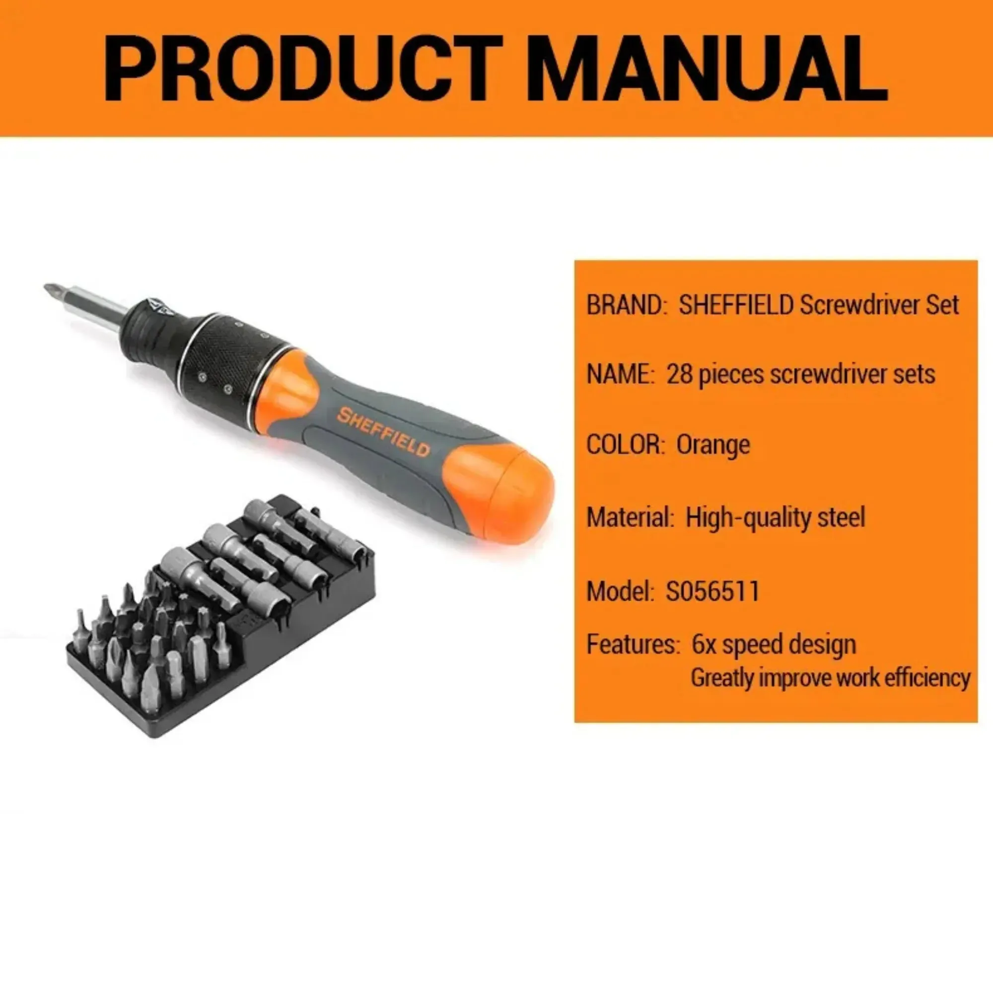 SHEFFIELD S056511 Dual Drive 6x Speed Ratcheting Screwdriver: With 28 Bits, ideal for DIY, Work, Home, PC Repair