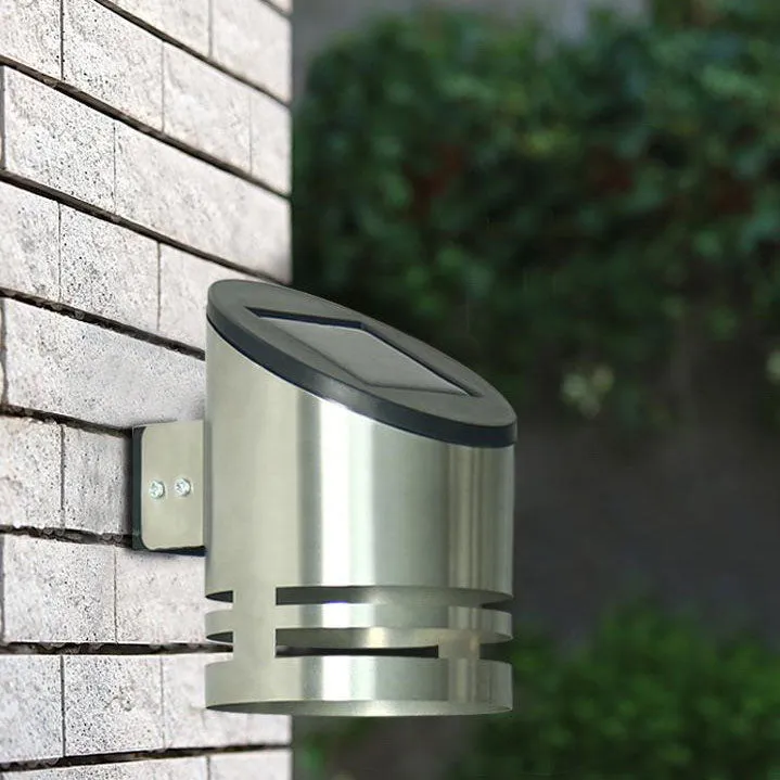 Solar Stainless Steel Cylindrical Spotlight Waterproof Patio LED Wall Sconce Lamp