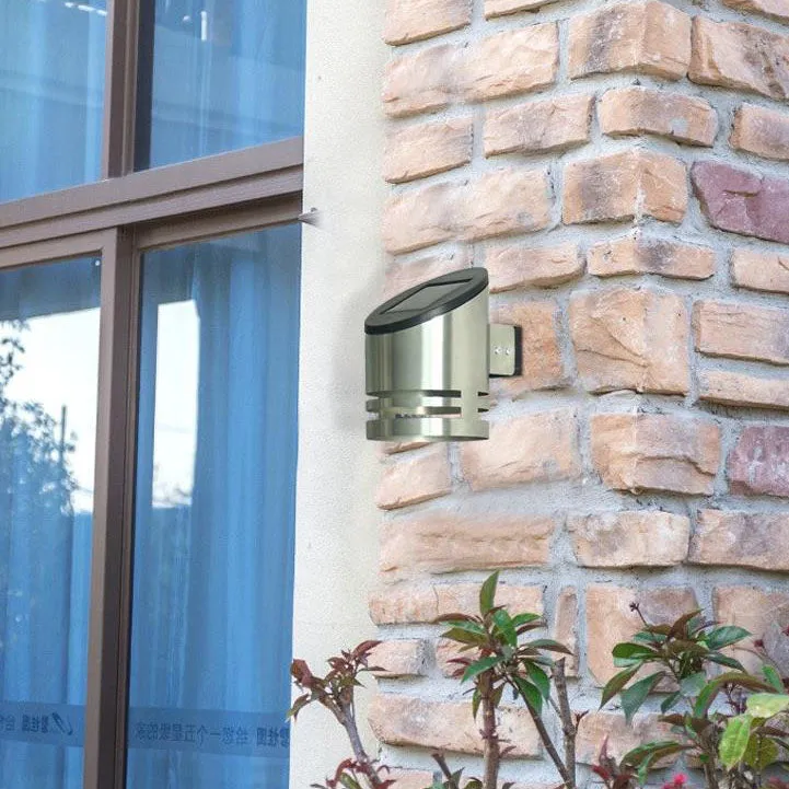 Solar Stainless Steel Cylindrical Spotlight Waterproof Patio LED Wall Sconce Lamp