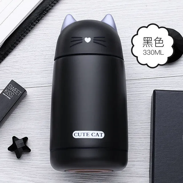 Thermos Cup Cartoon Cat Thermo Mug Drinkware Kids Water Bottle Stainless Steel Child Vacuum Flask cup Tumbler leak-proof Tumbler