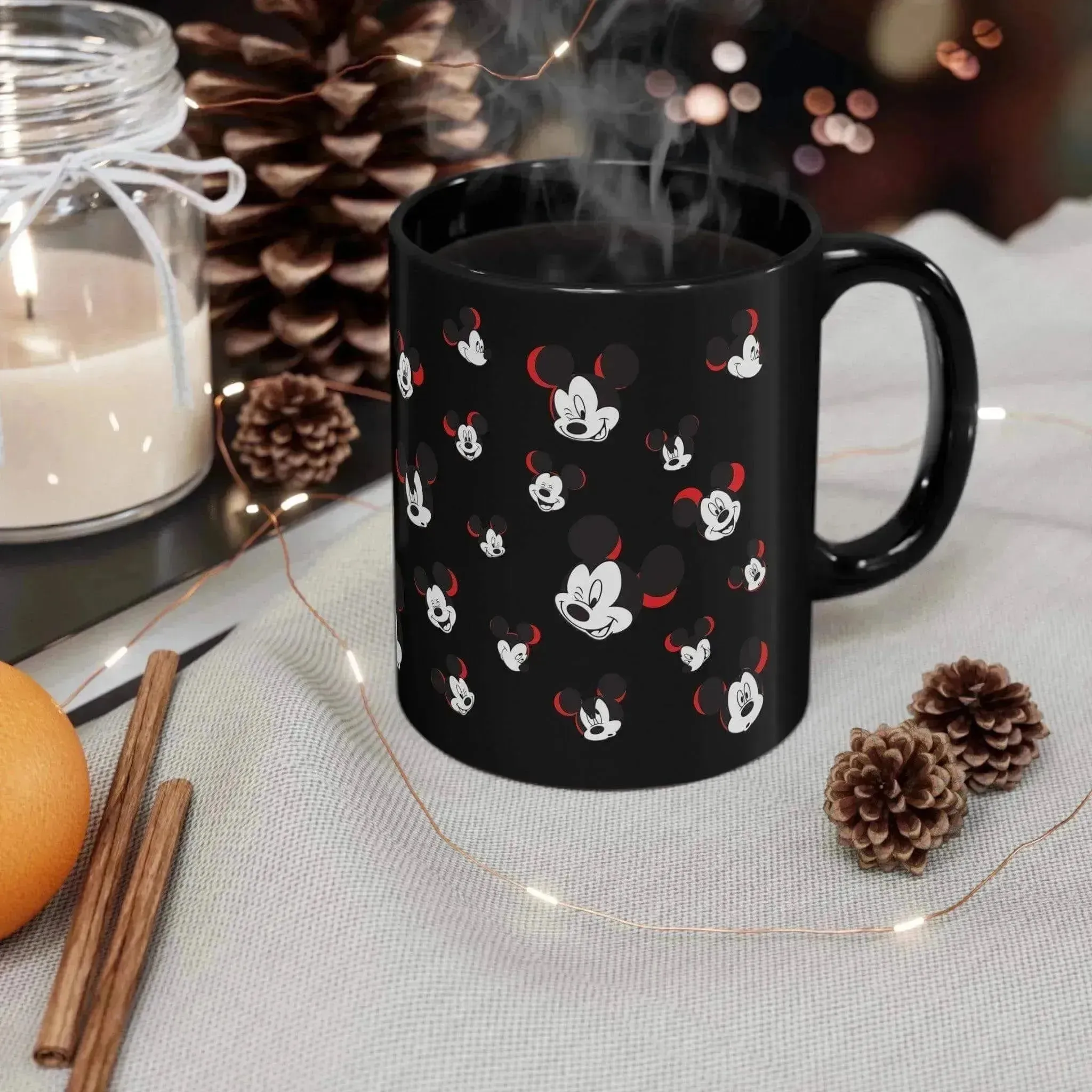 Unique Funny Mickey Head Black Ceramic Mug