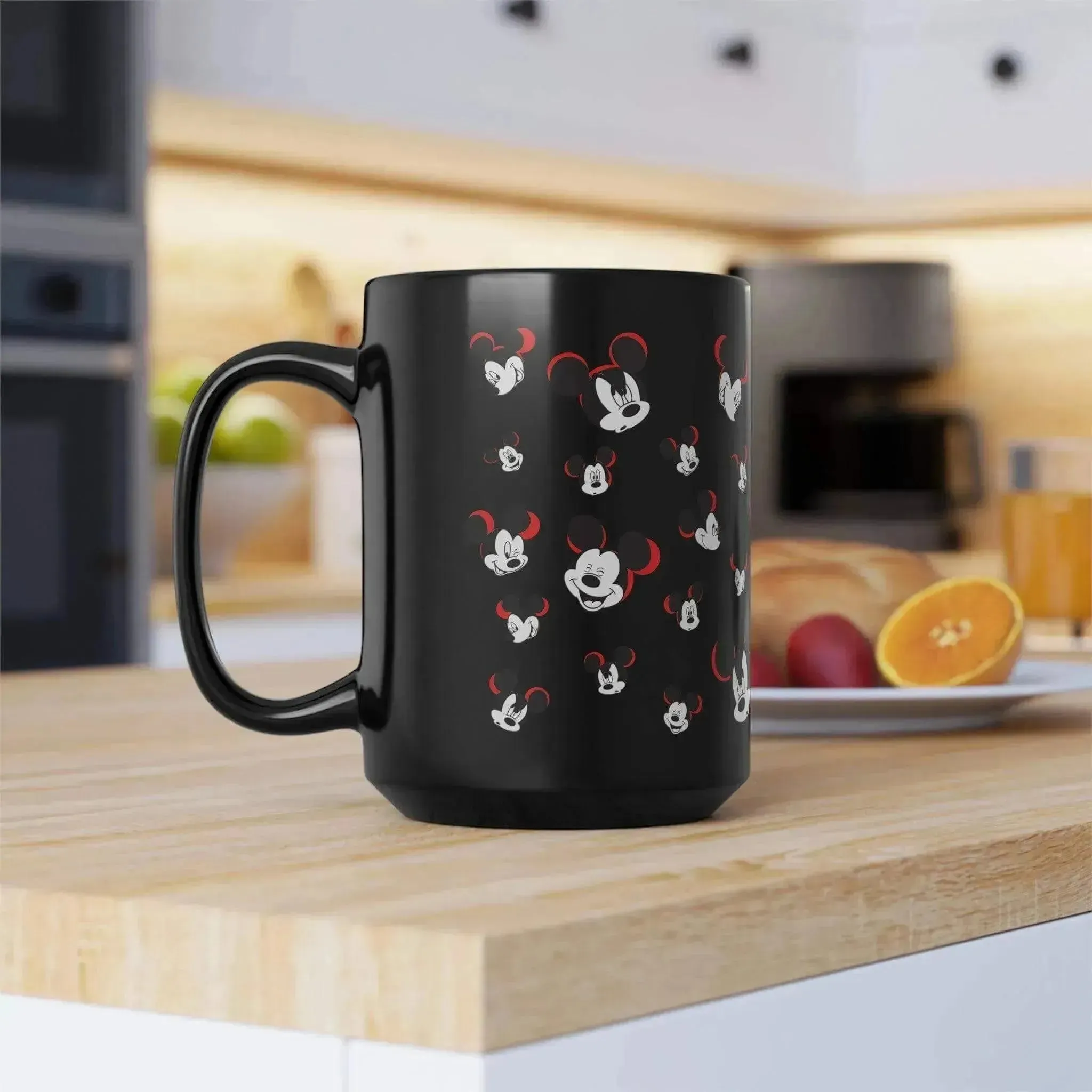 Unique Funny Mickey Head Black Ceramic Mug