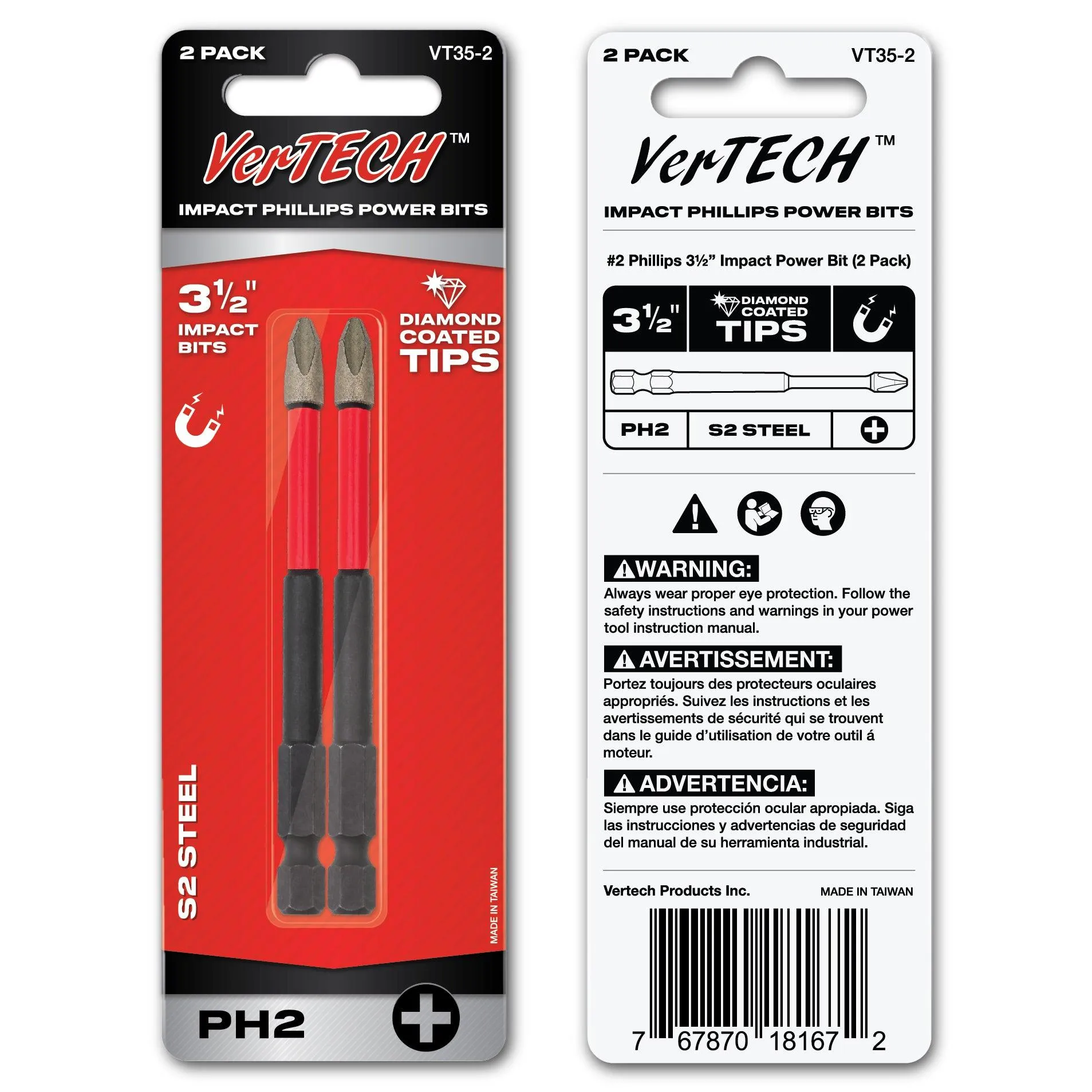 Vertech #2 Phillips 3-1/2" Impact Shock Absorbing Screwdriver Power Bits (20 Pack)