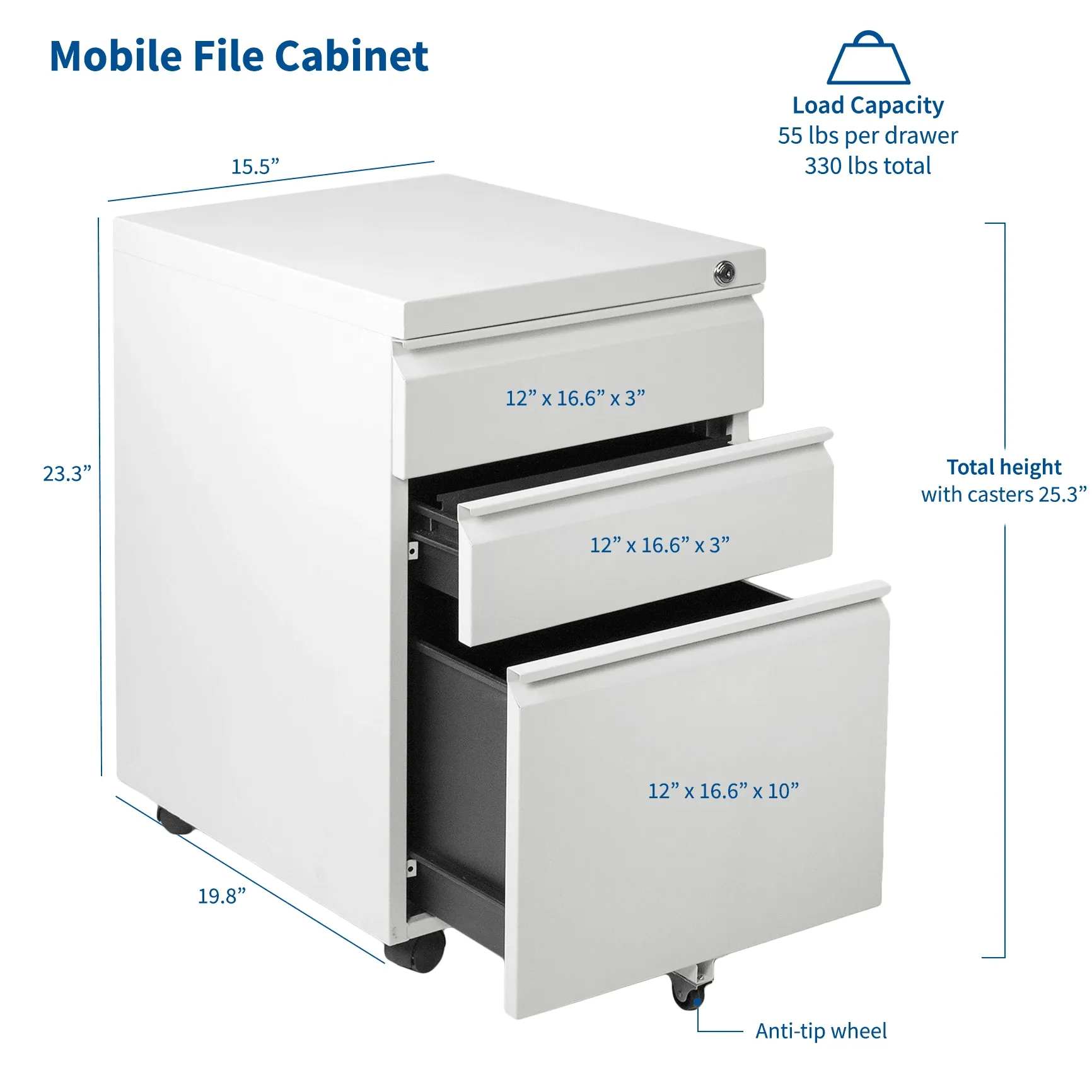 VIVO White Mobile File Cabinet,  FILE-MB01W