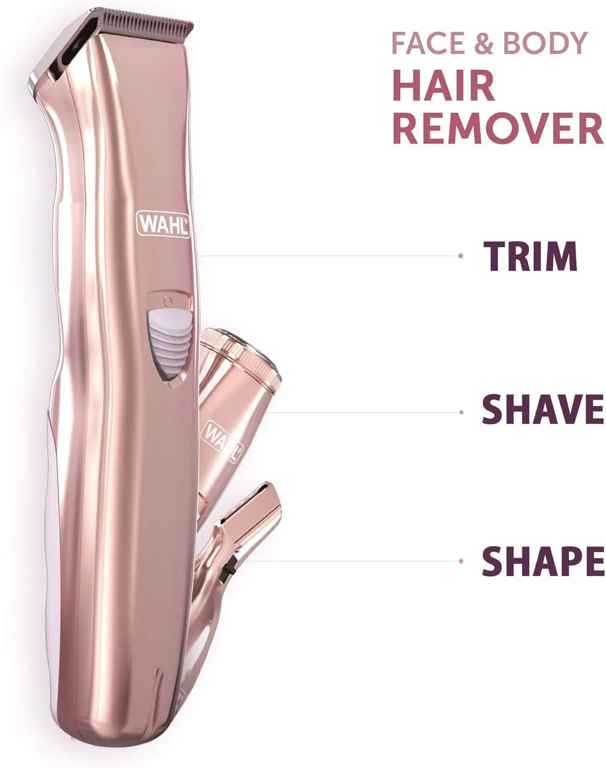 Wahl 3-in-1 Ladies Face & Body Hair Remover – Hair Trimmer, Rotary Shaver, Eyebrow Shaper with Comb Attachment