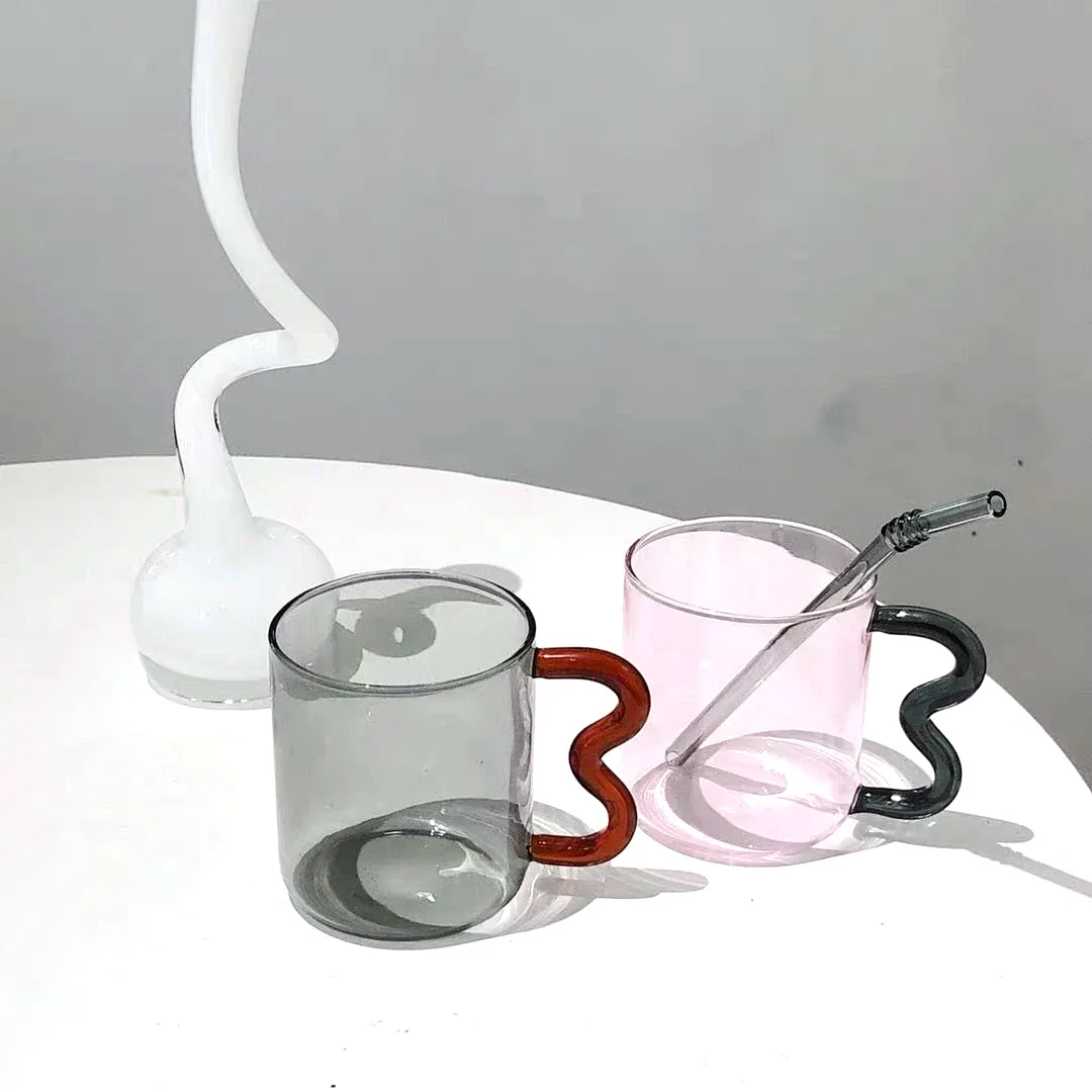 Wavy Handle Glass Mugs