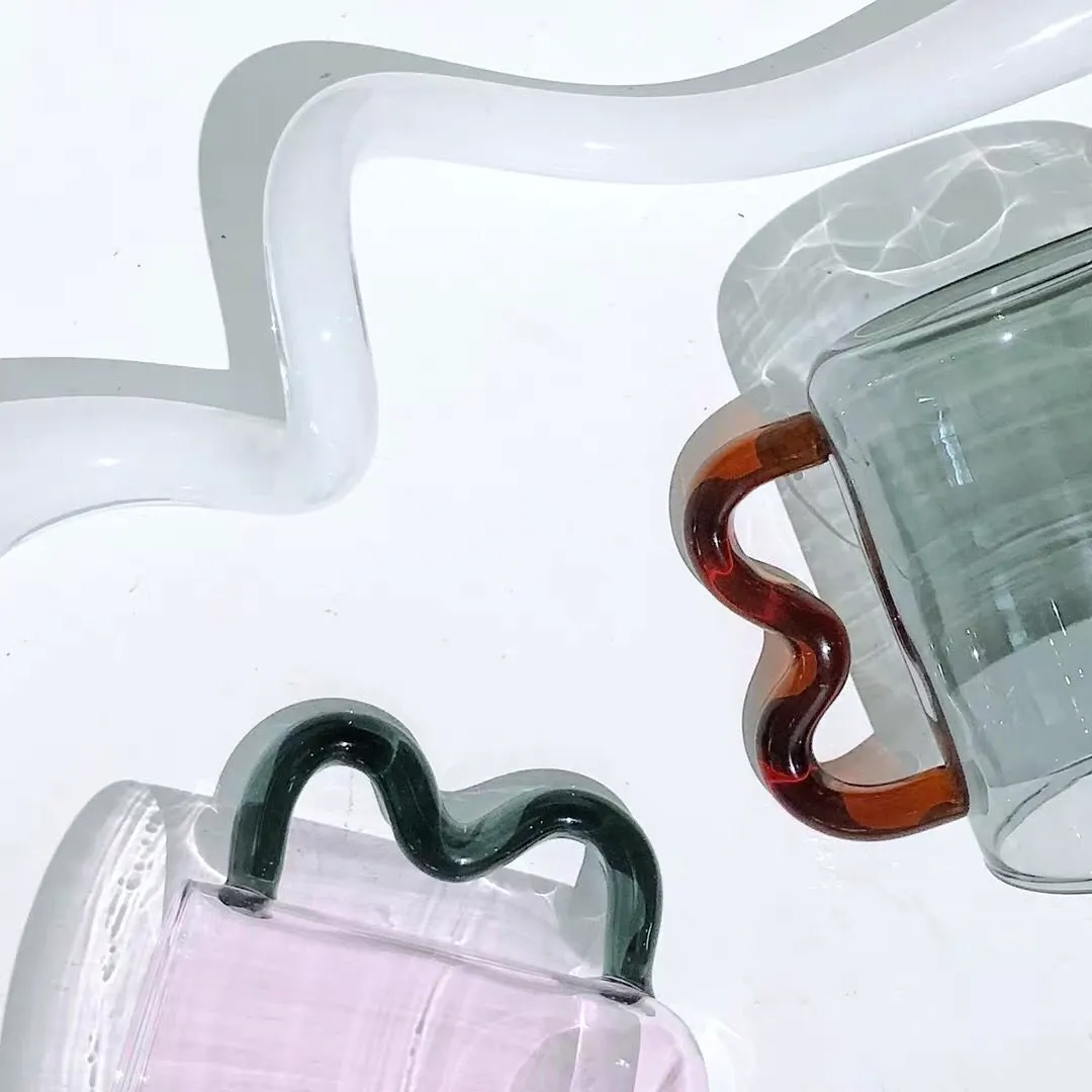 Wavy Handle Glass Mugs