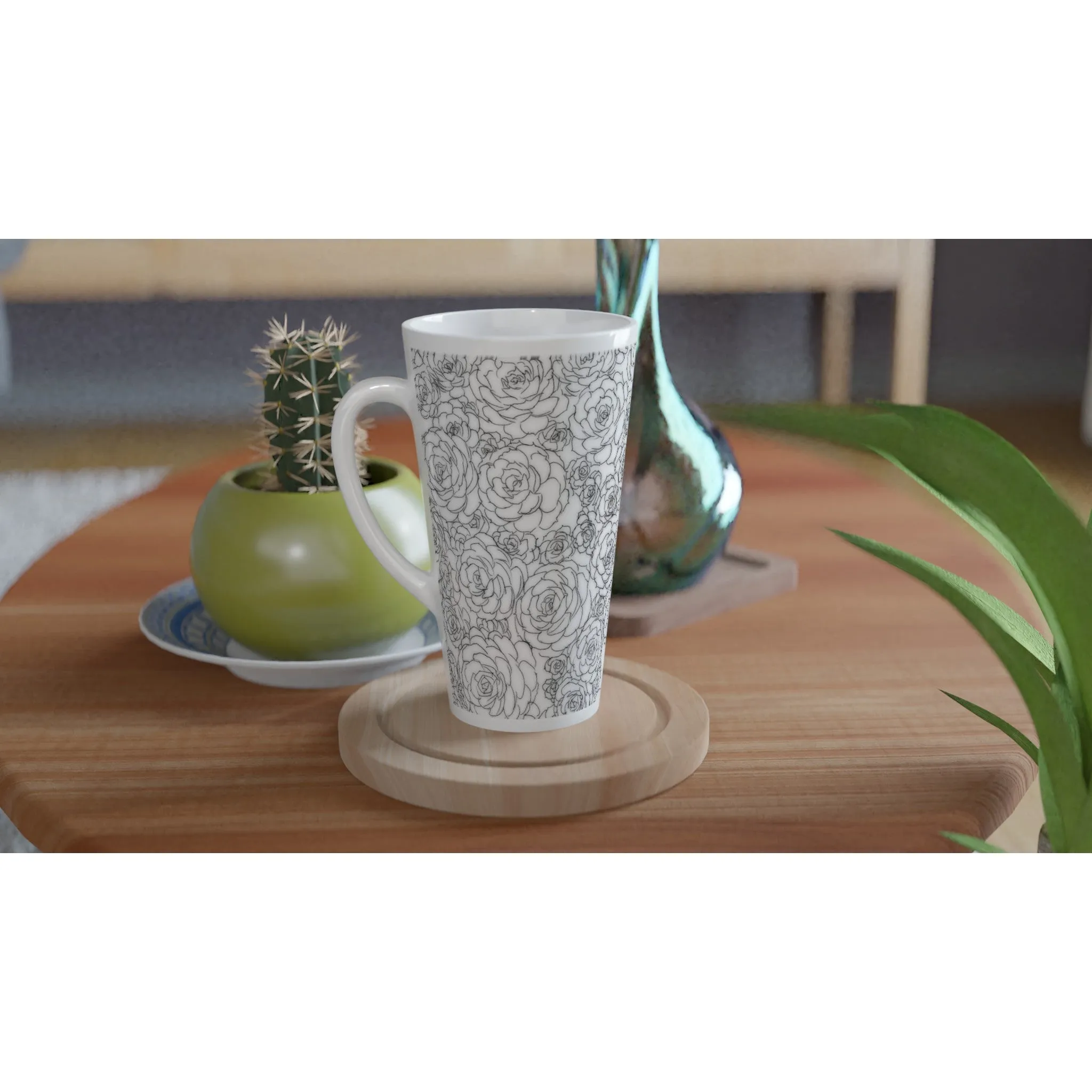 White Succulent White Latte 17oz Ceramic Mug