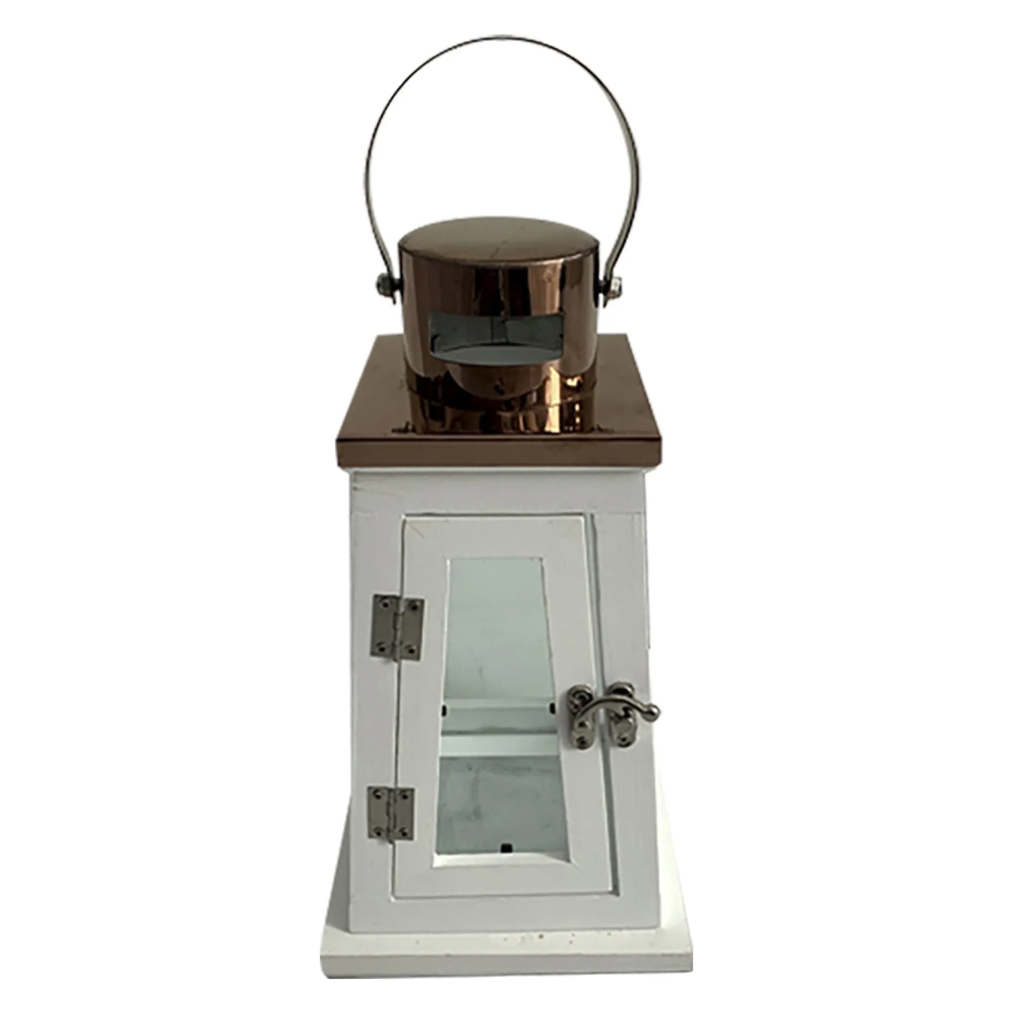 Wood Lantern with Copper Stainless Top