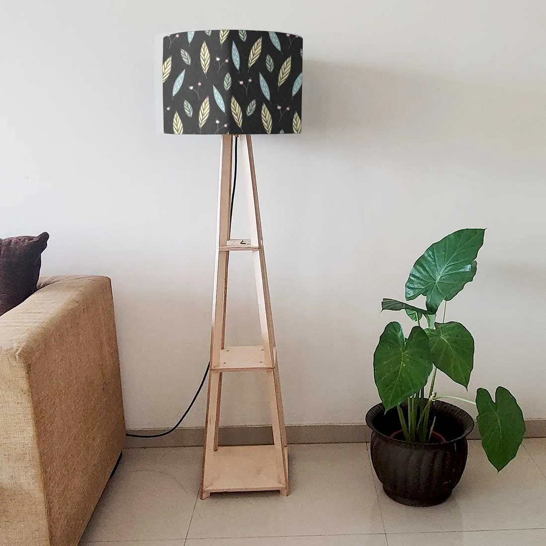 Wooden Column Floor Lamp for Bedside Light - Wheat Leaves