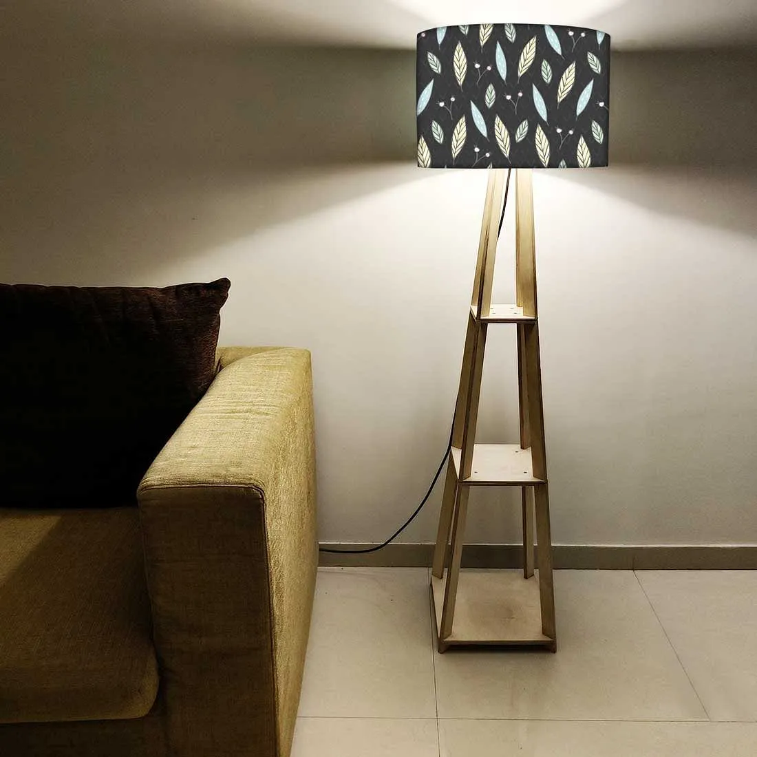 Wooden Column Floor Lamp for Bedside Light - Wheat Leaves